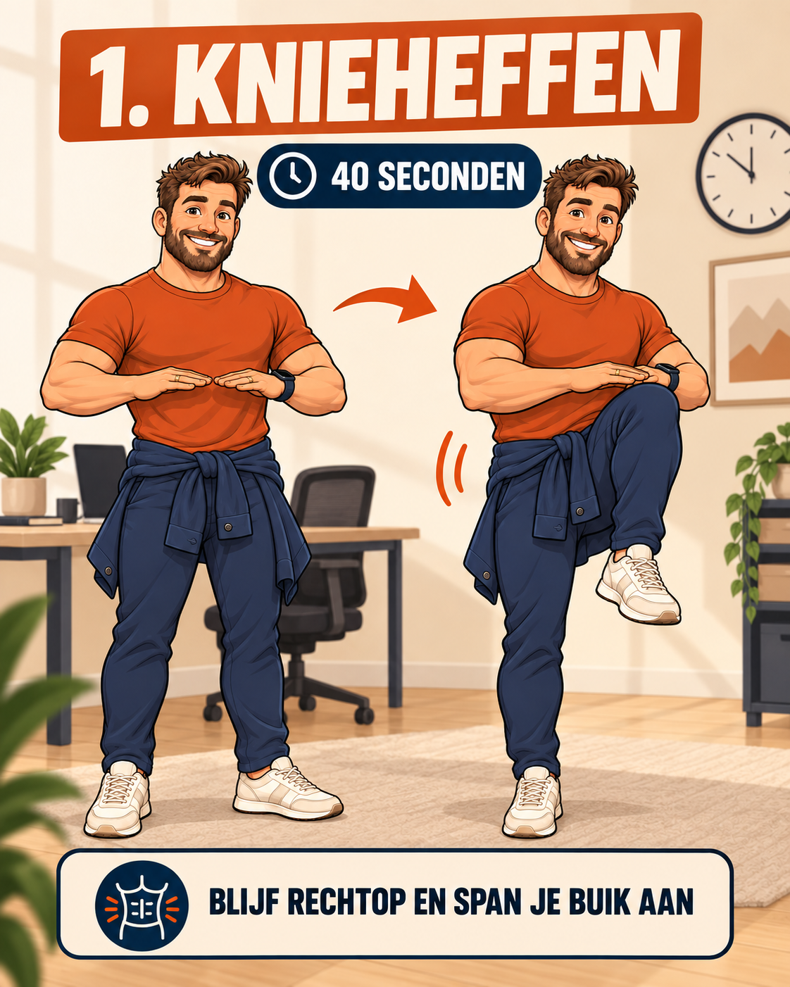 StrongDad laat staand knieheffen zien
