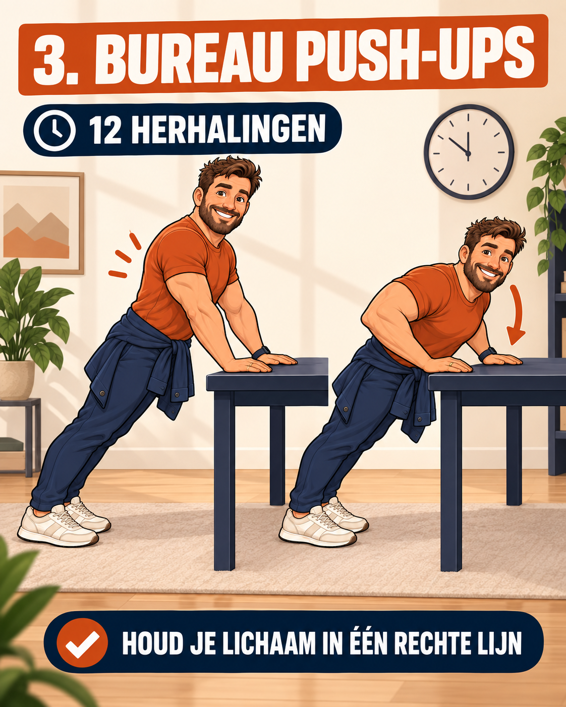StrongDad laat push-ups tegen een bureau zien